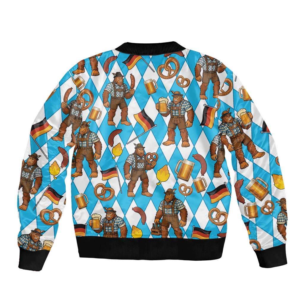Funny Bigfoot Oktoberfest Bomber Jacket Sasquatch Beer Pretzel Bavarian - Wonder Print Shop