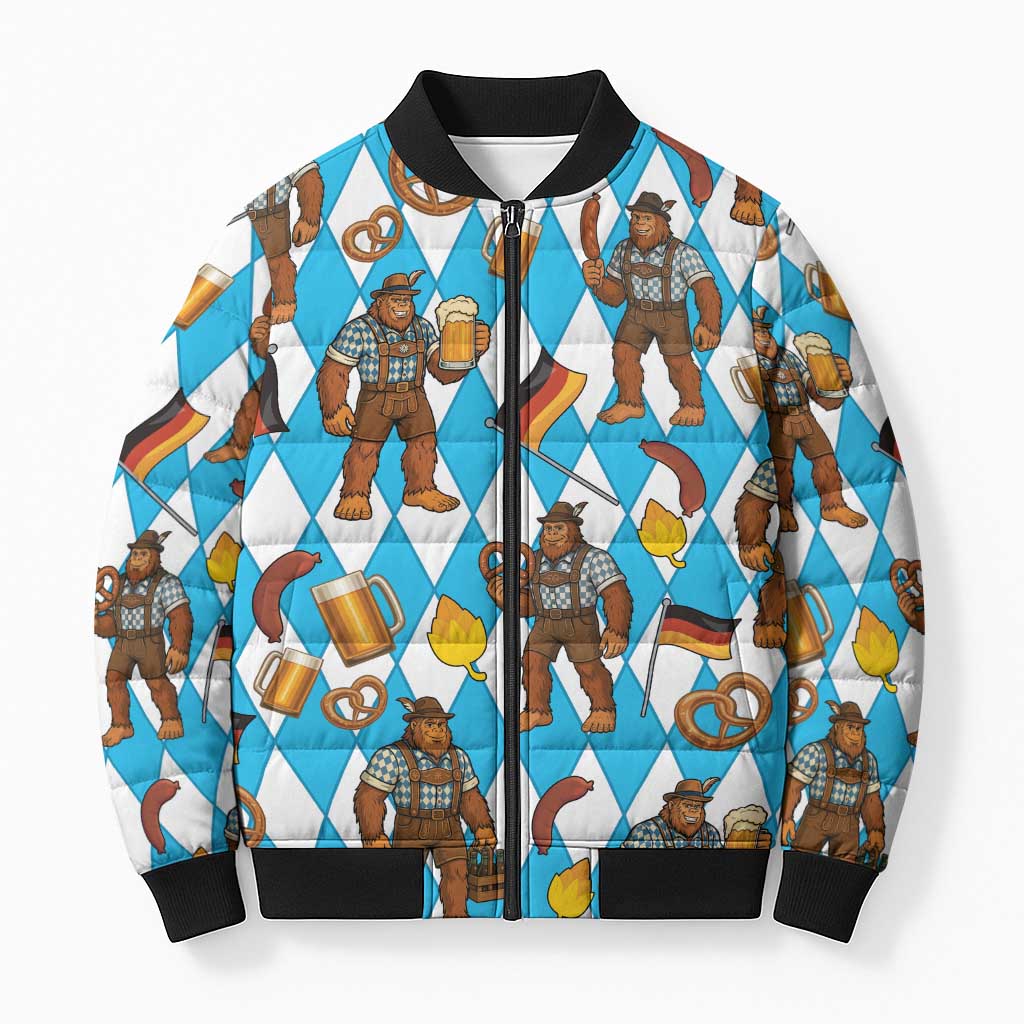 Funny Bigfoot Oktoberfest Bomber Puffer Jacket Sasquatch Beer Pretzel Bavarian - Wonder Print Shop