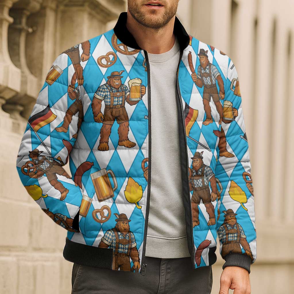 Funny Bigfoot Oktoberfest Bomber Puffer Jacket Sasquatch Beer Pretzel Bavarian - Wonder Print Shop