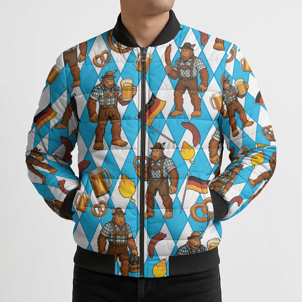 Funny Bigfoot Oktoberfest Bomber Puffer Jacket Sasquatch Beer Pretzel Bavarian - Wonder Print Shop