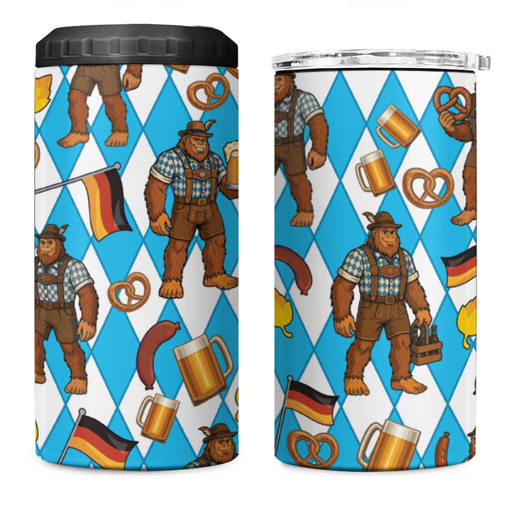 Funny Bigfoot Oktoberfest 4 in 1 Can Cooler Tumbler Sasquatch Beer Pretzel Bavarian - Wonder Print Shop