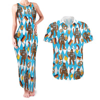 Funny Bigfoot Oktoberfest Couples Matching Tank Maxi Dress and Hawaiian Shirt Sasquatch Beer Pretzel Bavarian - Wonder Print Shop