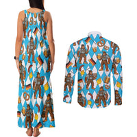 Funny Bigfoot Oktoberfest Couples Matching Tank Maxi Dress and Long Sleeve Button Shirt Sasquatch Beer Pretzel Bavarian - Wonder Print Shop