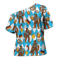 Funny Bigfoot Oktoberfest Cross Shoulder Shirt Sasquatch Beer Pretzel Bavarian - Wonder Print Shop