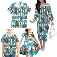 Funny Bigfoot Oktoberfest Family Matching Off The Shoulder Long Sleeve Dress and Hawaiian Shirt Sasquatch Beer Pretzel Bavarian - Wonder Print Shop