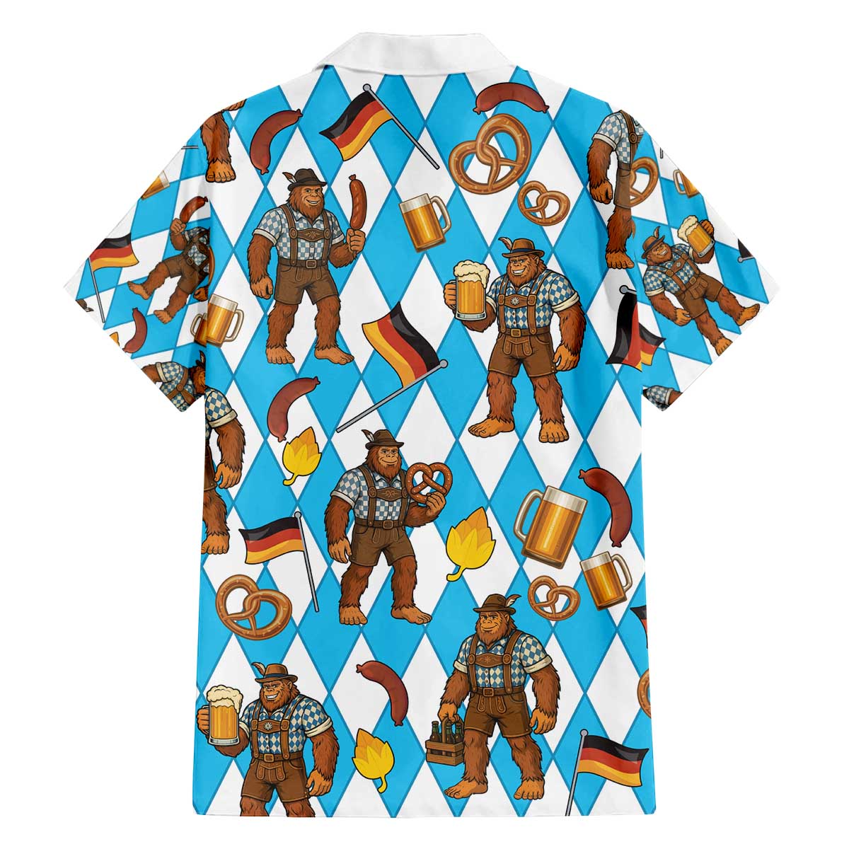 Funny Bigfoot Oktoberfest Family Matching Off The Shoulder Long Sleeve Dress and Hawaiian Shirt Sasquatch Beer Pretzel Bavarian - Wonder Print Shop