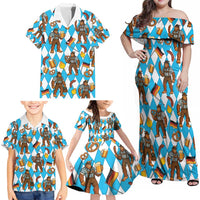 Funny Bigfoot Oktoberfest Family Matching Off Shoulder Maxi Dress and Hawaiian Shirt Sasquatch Beer Pretzel Bavarian - Wonder Print Shop