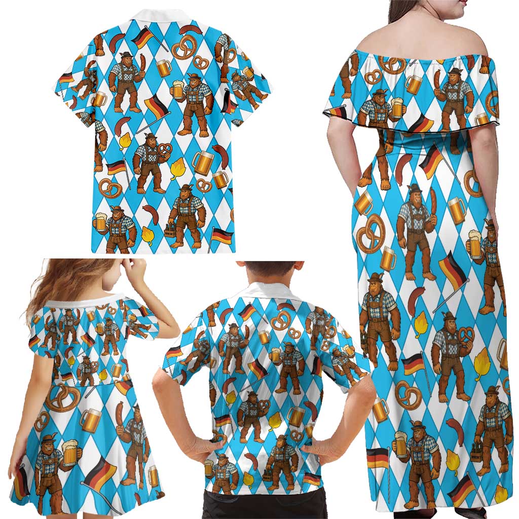 Funny Bigfoot Oktoberfest Family Matching Off Shoulder Maxi Dress and Hawaiian Shirt Sasquatch Beer Pretzel Bavarian - Wonder Print Shop
