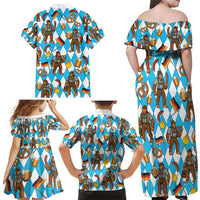 Funny Bigfoot Oktoberfest Family Matching Off Shoulder Maxi Dress and Hawaiian Shirt Sasquatch Beer Pretzel Bavarian - Wonder Print Shop