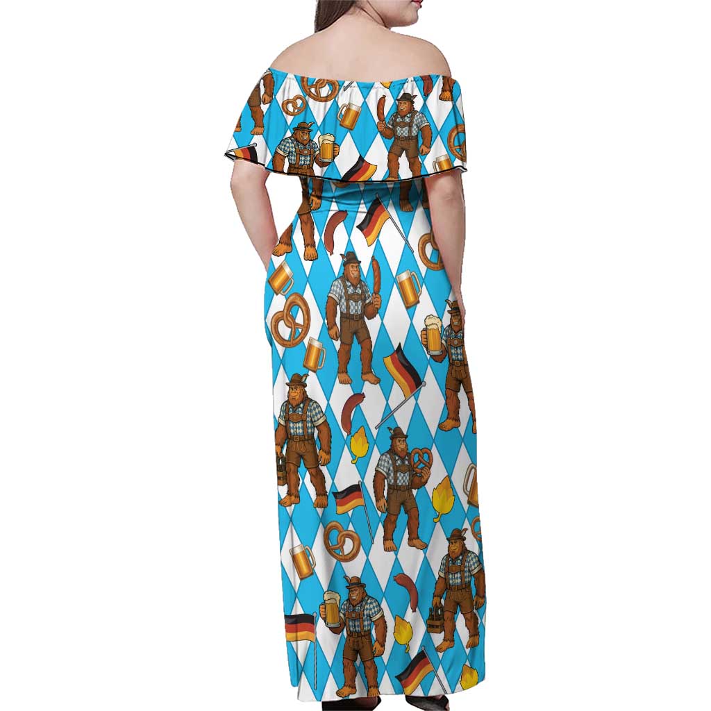 Funny Bigfoot Oktoberfest Family Matching Off Shoulder Maxi Dress and Hawaiian Shirt Sasquatch Beer Pretzel Bavarian - Wonder Print Shop