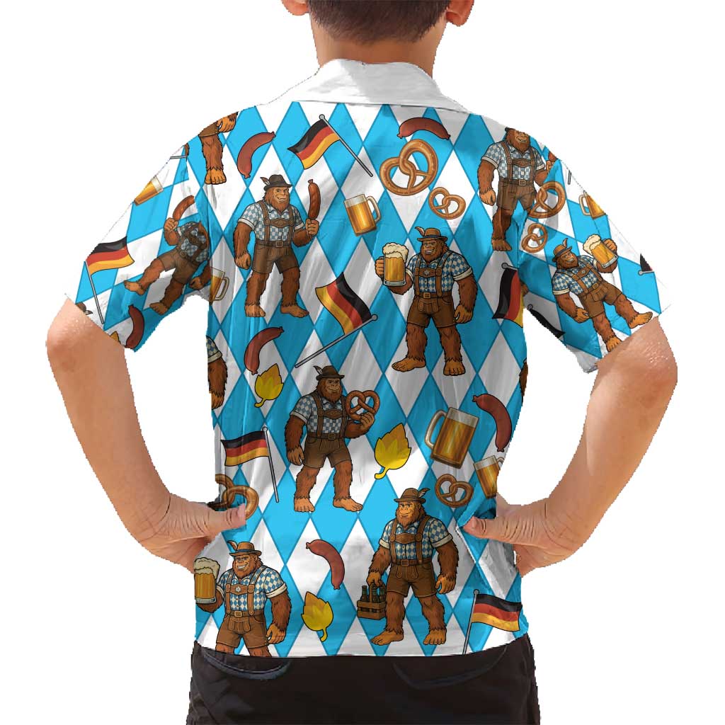 Funny Bigfoot Oktoberfest Family Matching Off Shoulder Short Dress and Hawaiian Shirt Sasquatch Beer Pretzel Bavarian - Wonder Print Shop