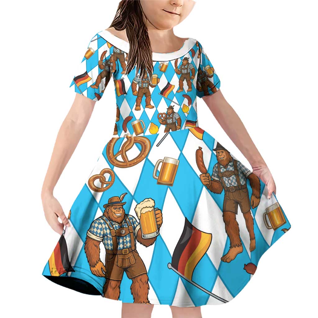 Funny Bigfoot Oktoberfest Family Matching Off Shoulder Short Dress and Hawaiian Shirt Sasquatch Beer Pretzel Bavarian - Wonder Print Shop