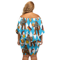 Funny Bigfoot Oktoberfest Family Matching Off Shoulder Short Dress and Hawaiian Shirt Sasquatch Beer Pretzel Bavarian - Wonder Print Shop