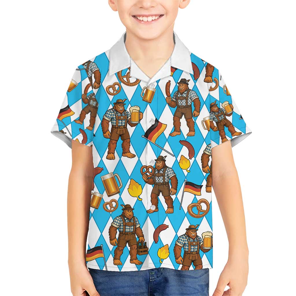 Funny Bigfoot Oktoberfest Family Matching Off Shoulder Short Dress and Hawaiian Shirt Sasquatch Beer Pretzel Bavarian - Wonder Print Shop