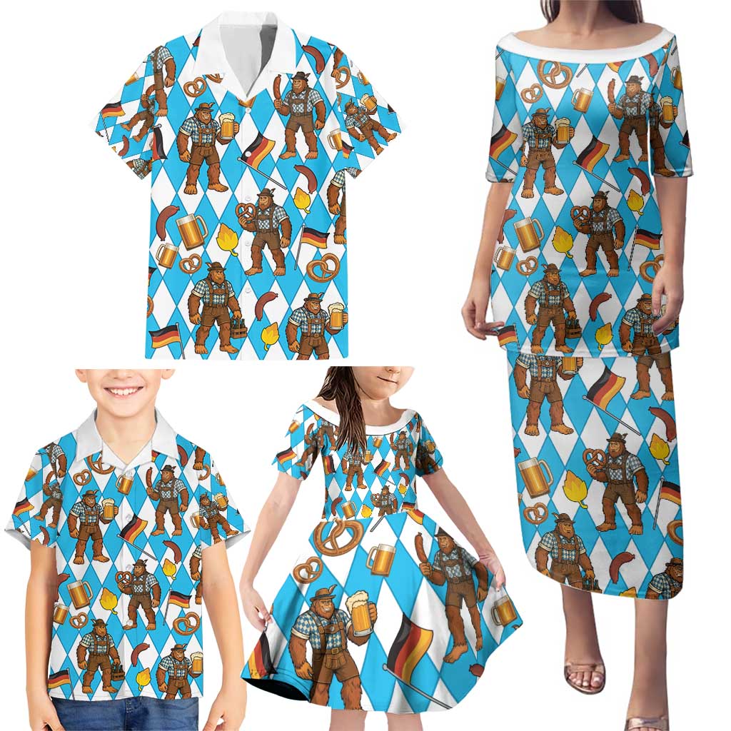 Funny Bigfoot Oktoberfest Family Matching Puletasi and Hawaiian Shirt Sasquatch Beer Pretzel Bavarian - Wonder Print Shop