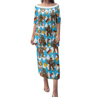 Funny Bigfoot Oktoberfest Family Matching Puletasi and Hawaiian Shirt Sasquatch Beer Pretzel Bavarian - Wonder Print Shop