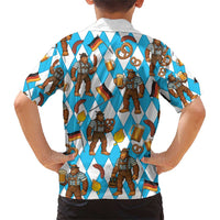 Funny Bigfoot Oktoberfest Family Matching Short Sleeve Bodycon Dress and Hawaiian Shirt Sasquatch Beer Pretzel Bavarian - Wonder Print Shop