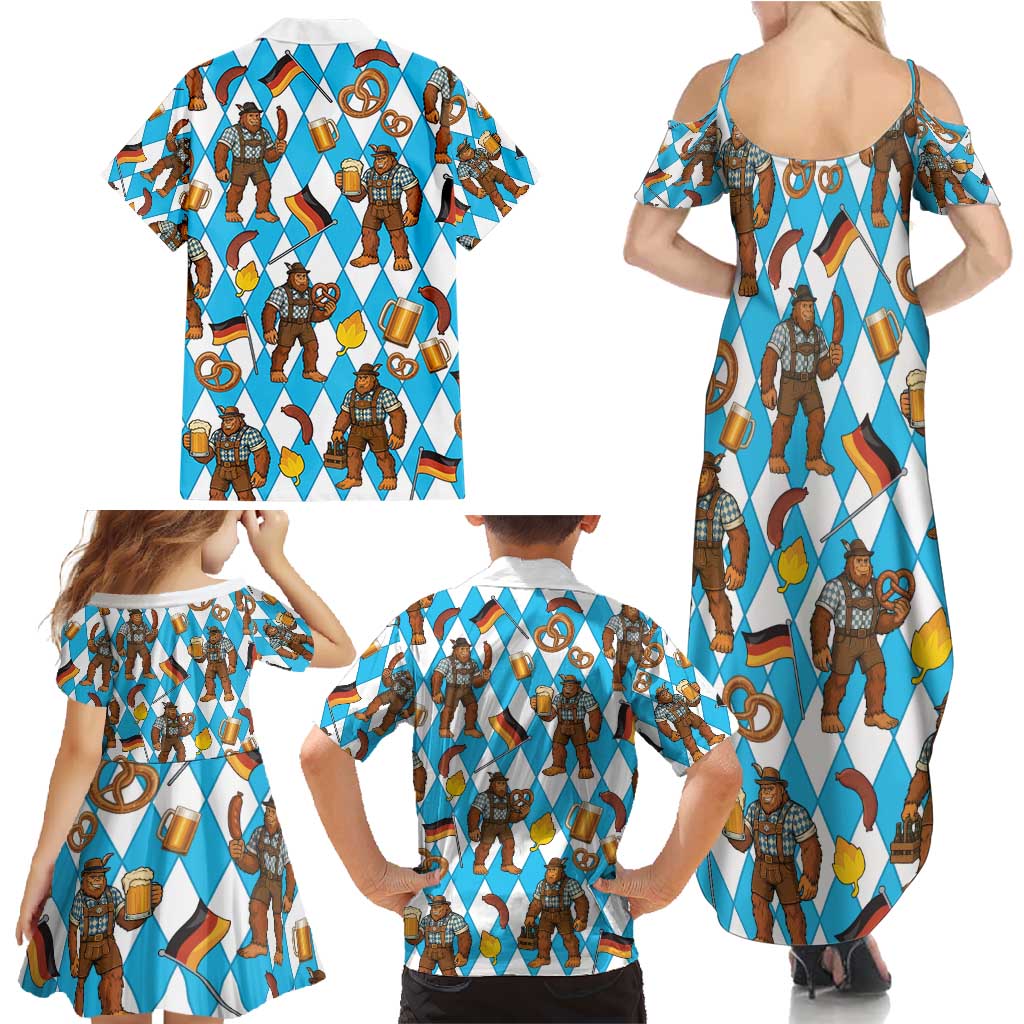 Funny Bigfoot Oktoberfest Family Matching Summer Maxi Dress and Hawaiian Shirt Sasquatch Beer Pretzel Bavarian - Wonder Print Shop