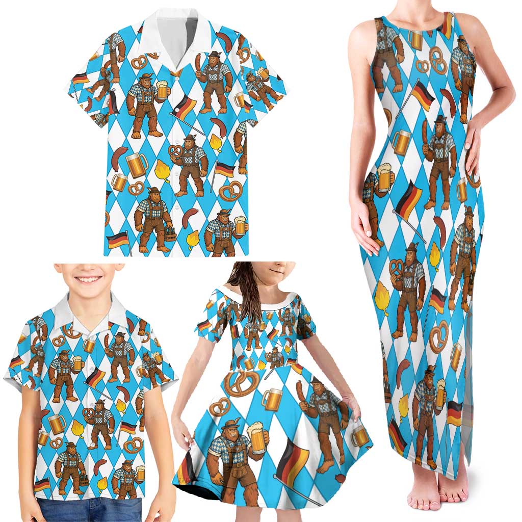 Funny Bigfoot Oktoberfest Family Matching Tank Maxi Dress and Hawaiian Shirt Sasquatch Beer Pretzel Bavarian - Wonder Print Shop