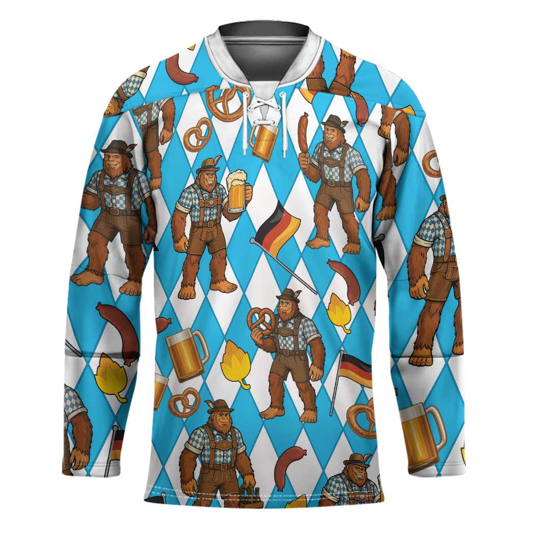Funny Bigfoot Oktoberfest Hockey Jersey Sasquatch Beer Pretzel Bavarian - Wonder Print Shop
