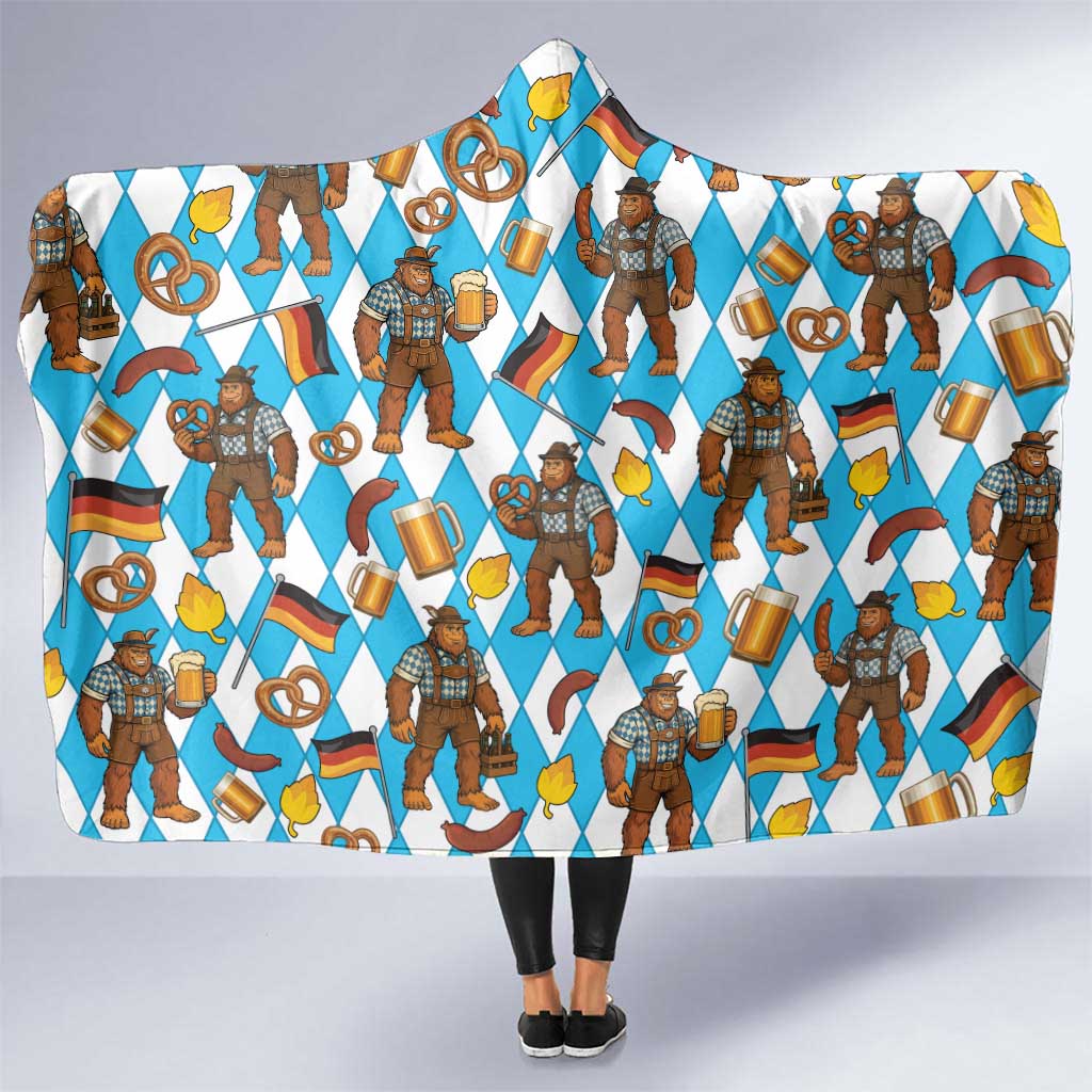 Funny Bigfoot Oktoberfest Hooded Blanket Sasquatch Beer Pretzel Bavarian - Wonder Print Shop