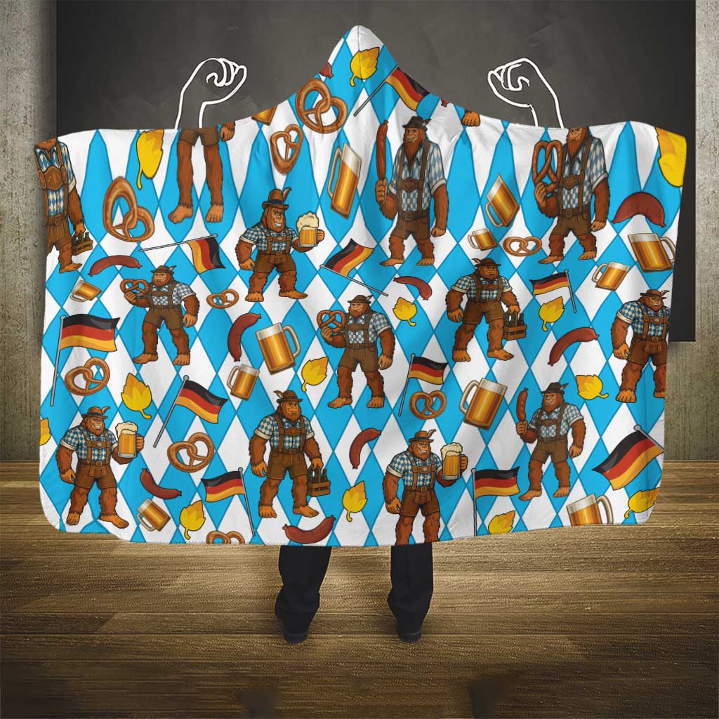 Funny Bigfoot Oktoberfest Hooded Blanket Sasquatch Beer Pretzel Bavarian - Wonder Print Shop
