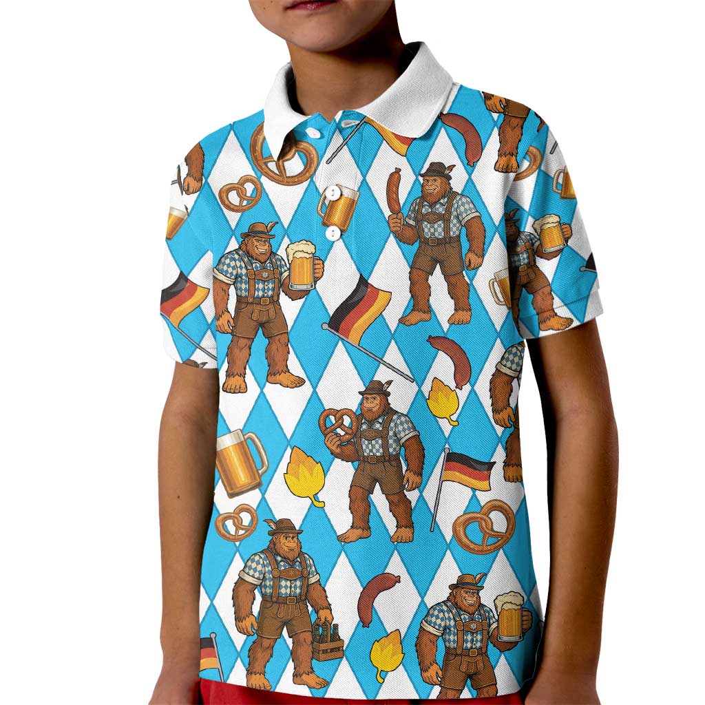 Funny Bigfoot Oktoberfest Kid Polo Shirt Sasquatch Beer Pretzel Bavarian - Wonder Print Shop
