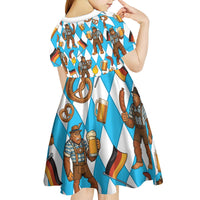 Funny Bigfoot Oktoberfest Kid Short Sleeve Dress Sasquatch Beer Pretzel Bavarian - Wonder Print Shop