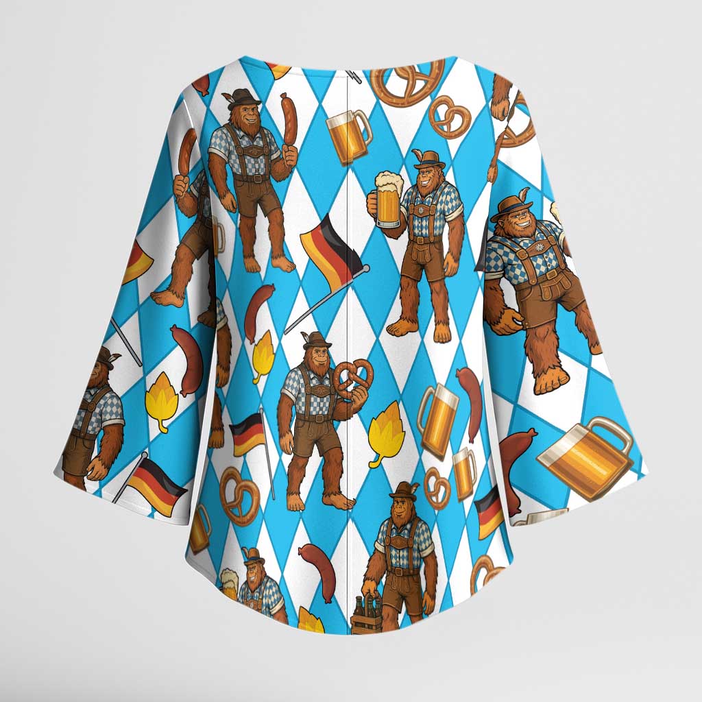 Funny Bigfoot Oktoberfest Kimono Sleeve Blouse Sasquatch Beer Pretzel Bavarian - Wonder Print Shop