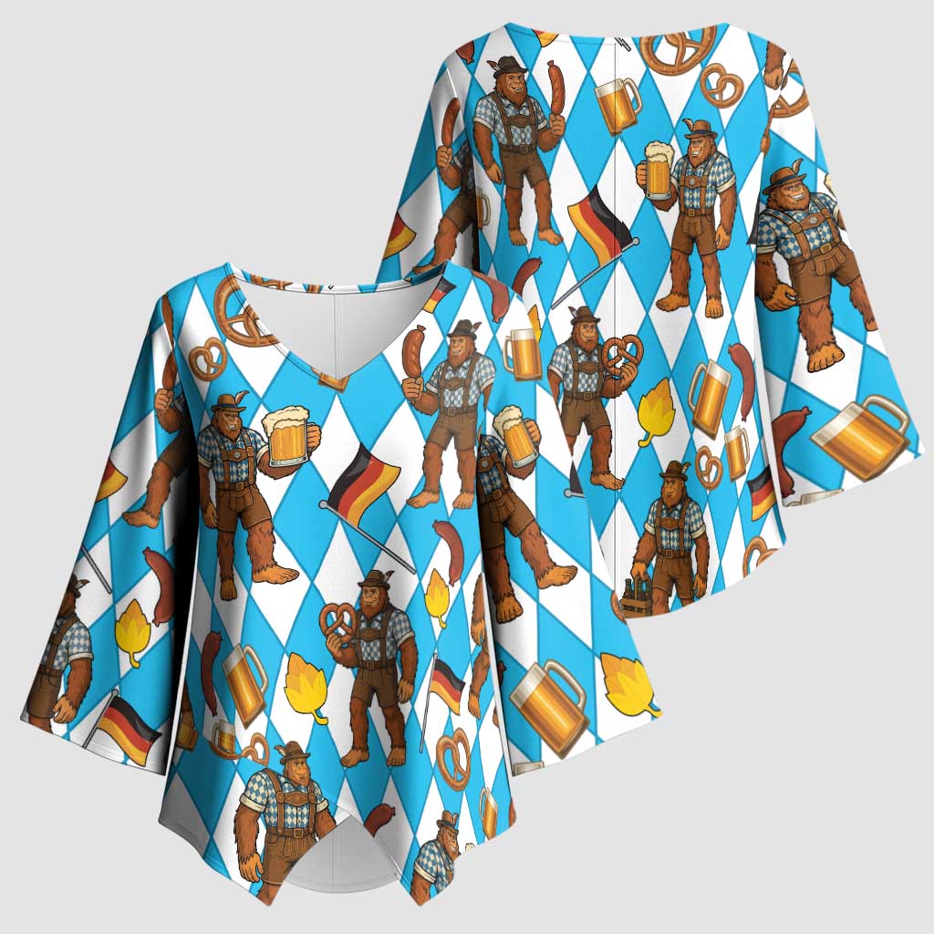 Funny Bigfoot Oktoberfest Kimono Sleeve Blouse Sasquatch Beer Pretzel Bavarian - Wonder Print Shop