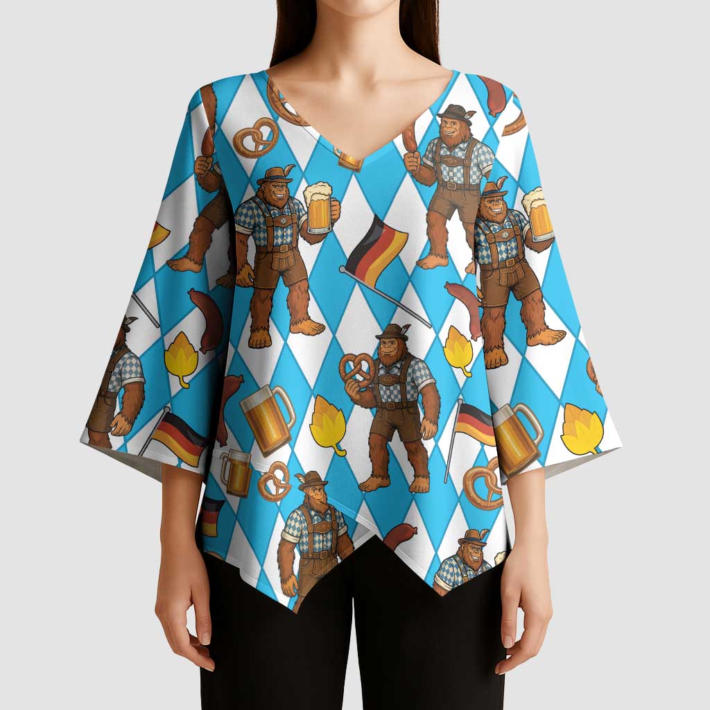 Funny Bigfoot Oktoberfest Kimono Sleeve Blouse Sasquatch Beer Pretzel Bavarian - Wonder Print Shop