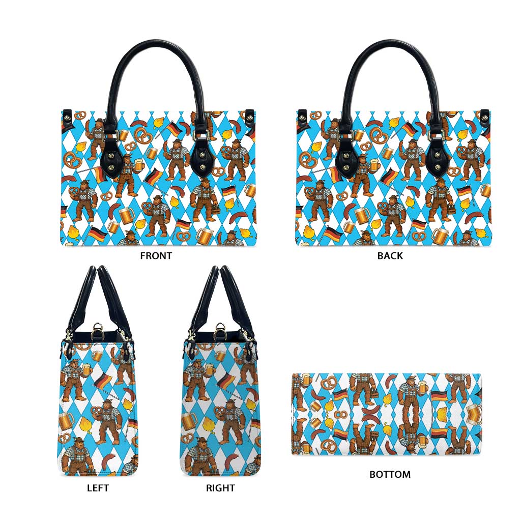 Funny Bigfoot Oktoberfest Leather Bag Sasquatch Beer Pretzel Bavarian - Wonder Print Shop