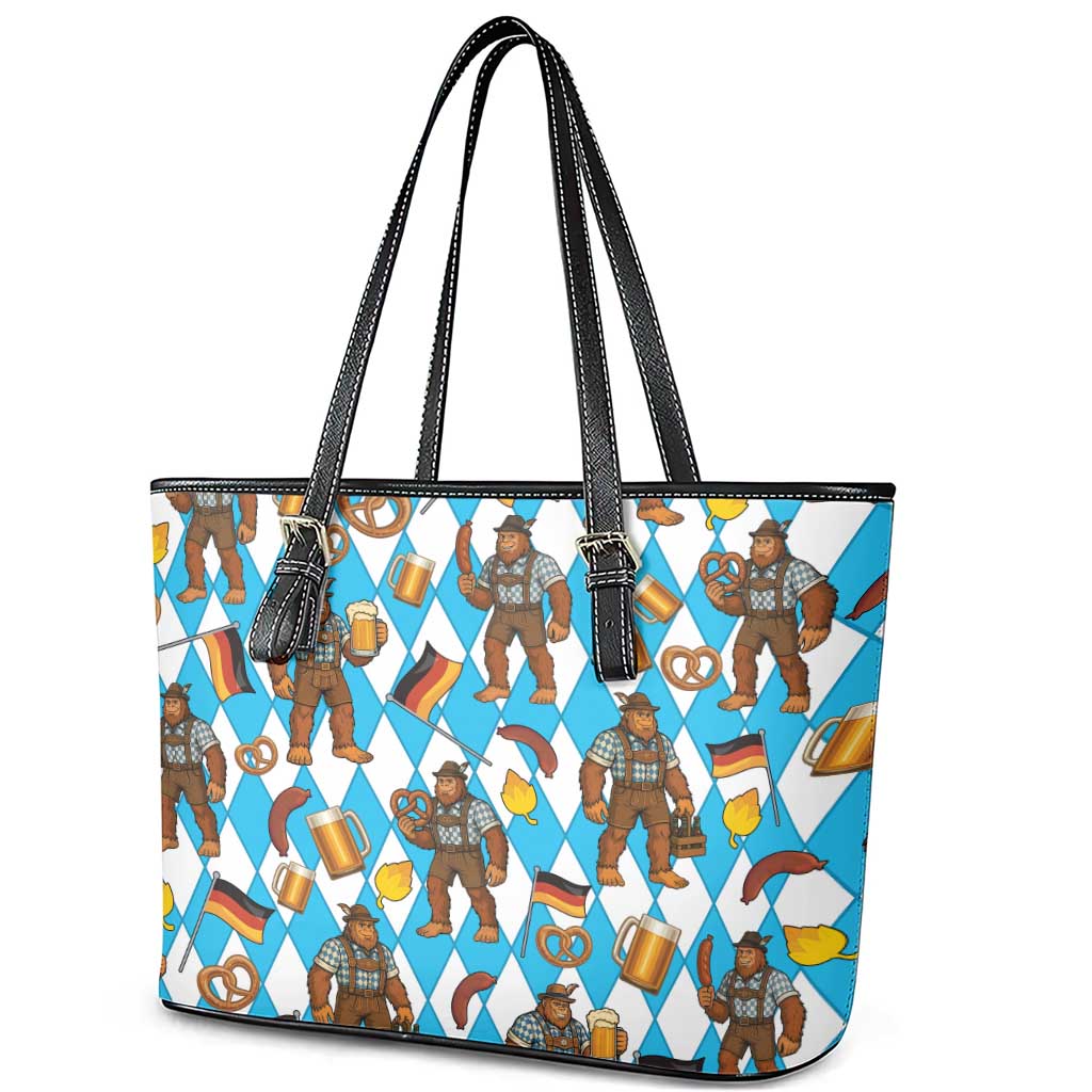 Funny Bigfoot Oktoberfest Leather Tote Bag Sasquatch Beer Pretzel Bavarian - Wonder Print Shop