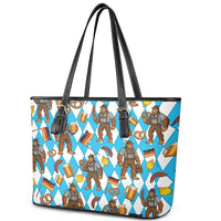 Funny Bigfoot Oktoberfest Leather Tote Bag Sasquatch Beer Pretzel Bavarian - Wonder Print Shop