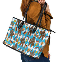 Funny Bigfoot Oktoberfest Leather Tote Bag Sasquatch Beer Pretzel Bavarian - Wonder Print Shop