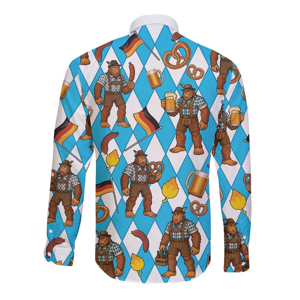 Funny Bigfoot Oktoberfest Long Sleeve Button Shirt Sasquatch Beer Pretzel Bavarian - Wonder Print Shop