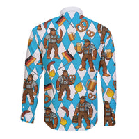 Funny Bigfoot Oktoberfest Long Sleeve Button Shirt Sasquatch Beer Pretzel Bavarian - Wonder Print Shop