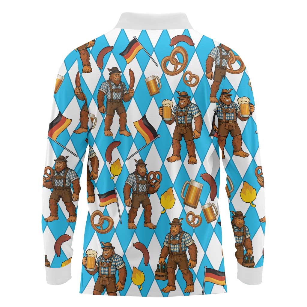 Funny Bigfoot Oktoberfest Long Sleeve Polo Shirt Sasquatch Beer Pretzel Bavarian - Wonder Print Shop