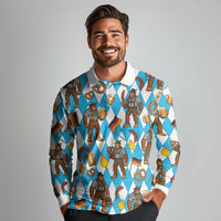 Funny Bigfoot Oktoberfest Long Sleeve Polo Shirt Sasquatch Beer Pretzel Bavarian - Wonder Print Shop