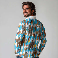 Funny Bigfoot Oktoberfest Long Sleeve Polo Shirt Sasquatch Beer Pretzel Bavarian - Wonder Print Shop