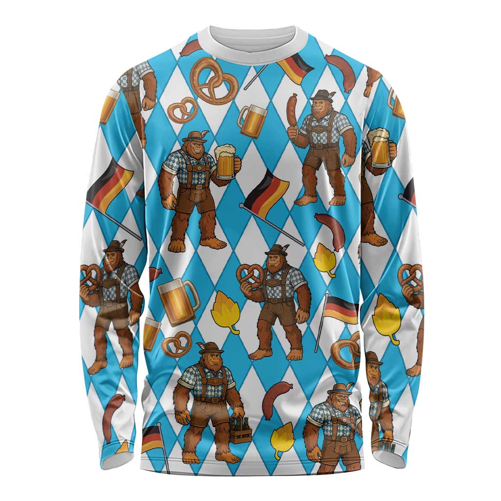 Funny Bigfoot Oktoberfest Long Sleeve Shirt Sasquatch Beer Pretzel Bavarian - Wonder Print Shop