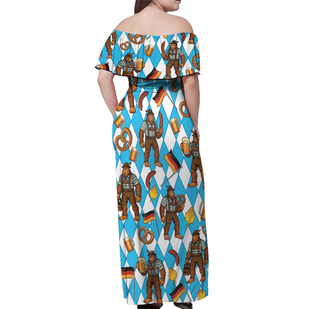 Funny Bigfoot Oktoberfest Off Shoulder Maxi Dress Sasquatch Beer Pretzel Bavarian - Wonder Print Shop