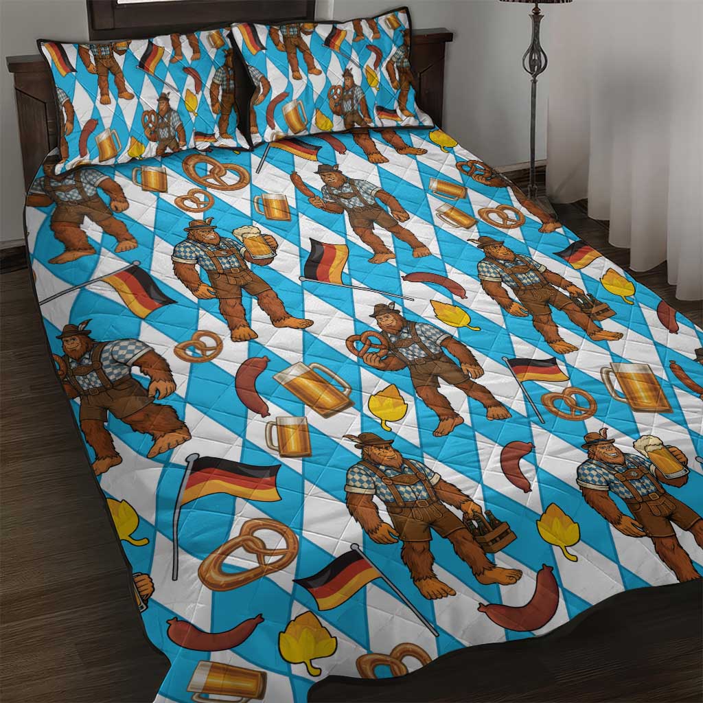 Funny Bigfoot Oktoberfest Quilt Bed Set Sasquatch Beer Pretzel Bavarian - Wonder Print Shop