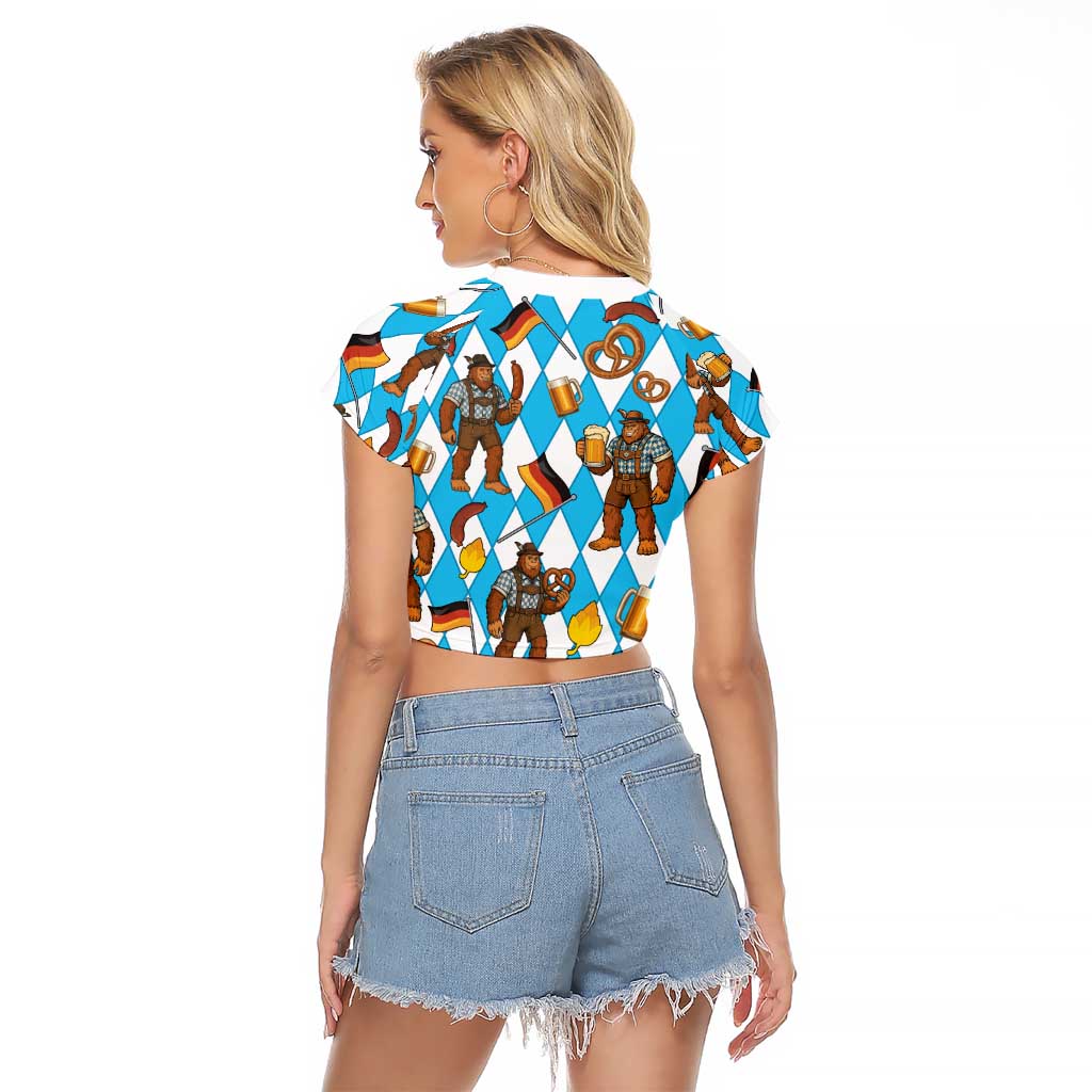 Funny Bigfoot Oktoberfest Raglan Cropped T Shirt Sasquatch Beer Pretzel Bavarian - Wonder Print Shop