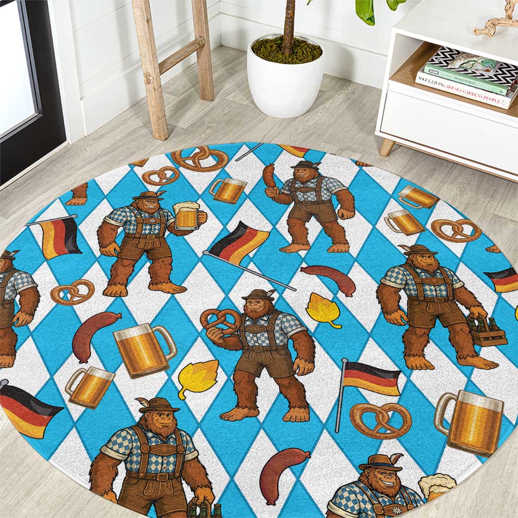 Funny Bigfoot Oktoberfest Round Carpet Sasquatch Beer Pretzel Bavarian - Wonder Print Shop