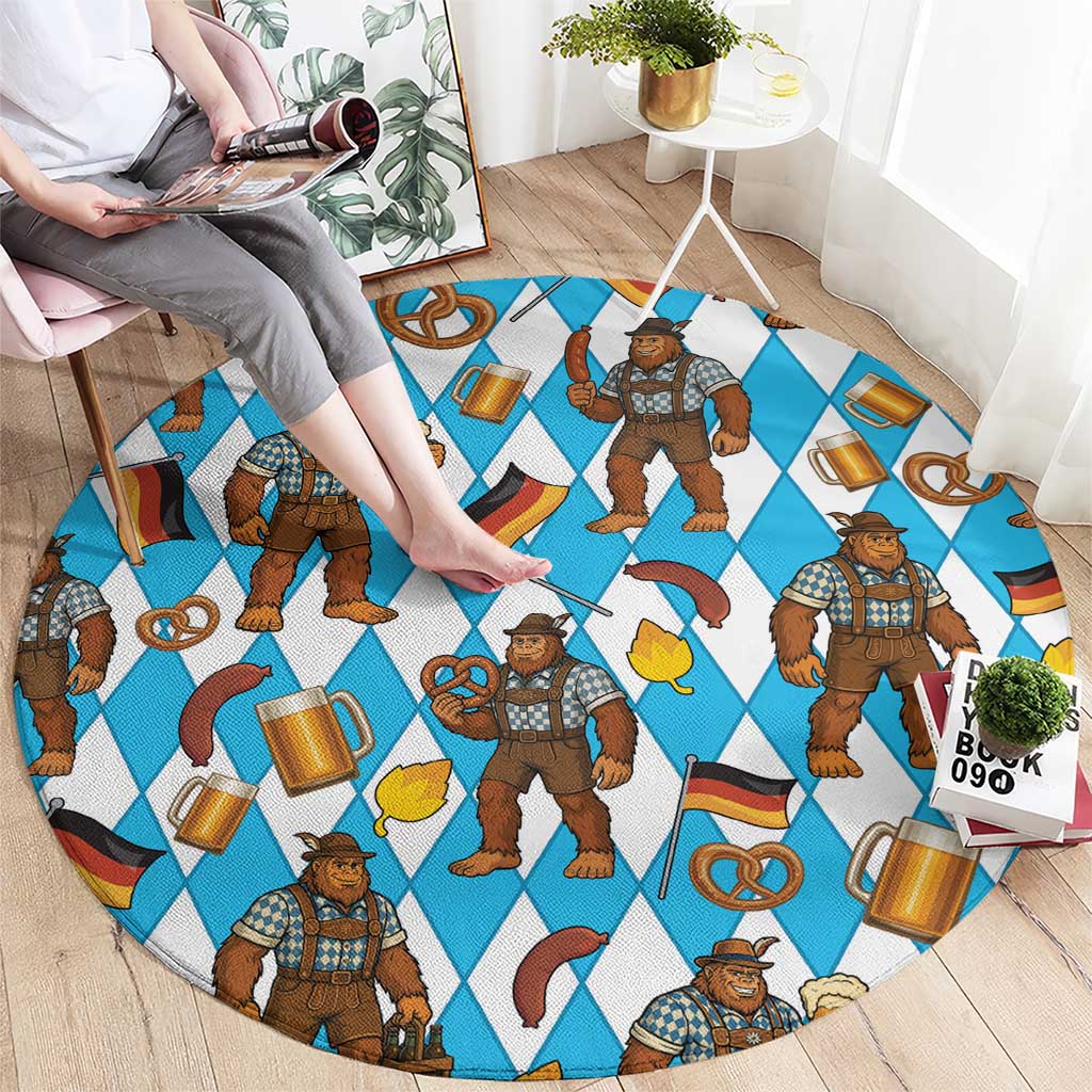 Funny Bigfoot Oktoberfest Round Carpet Sasquatch Beer Pretzel Bavarian - Wonder Print Shop