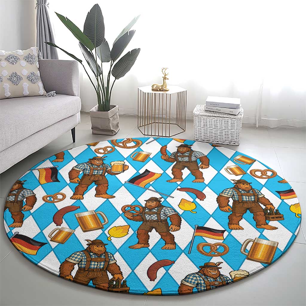 Funny Bigfoot Oktoberfest Round Carpet Sasquatch Beer Pretzel Bavarian - Wonder Print Shop