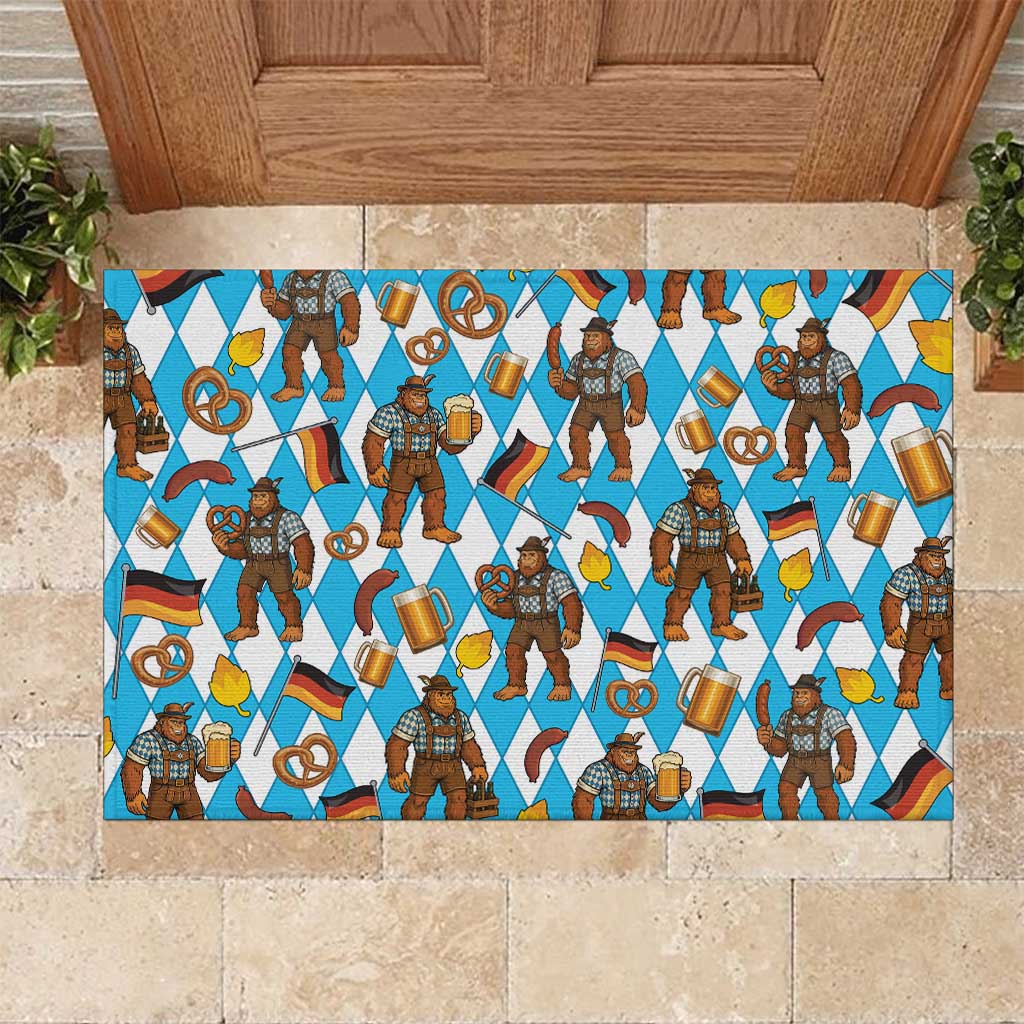 Funny Bigfoot Oktoberfest Rubber Doormat Sasquatch Beer Pretzel Bavarian - Wonder Print Shop