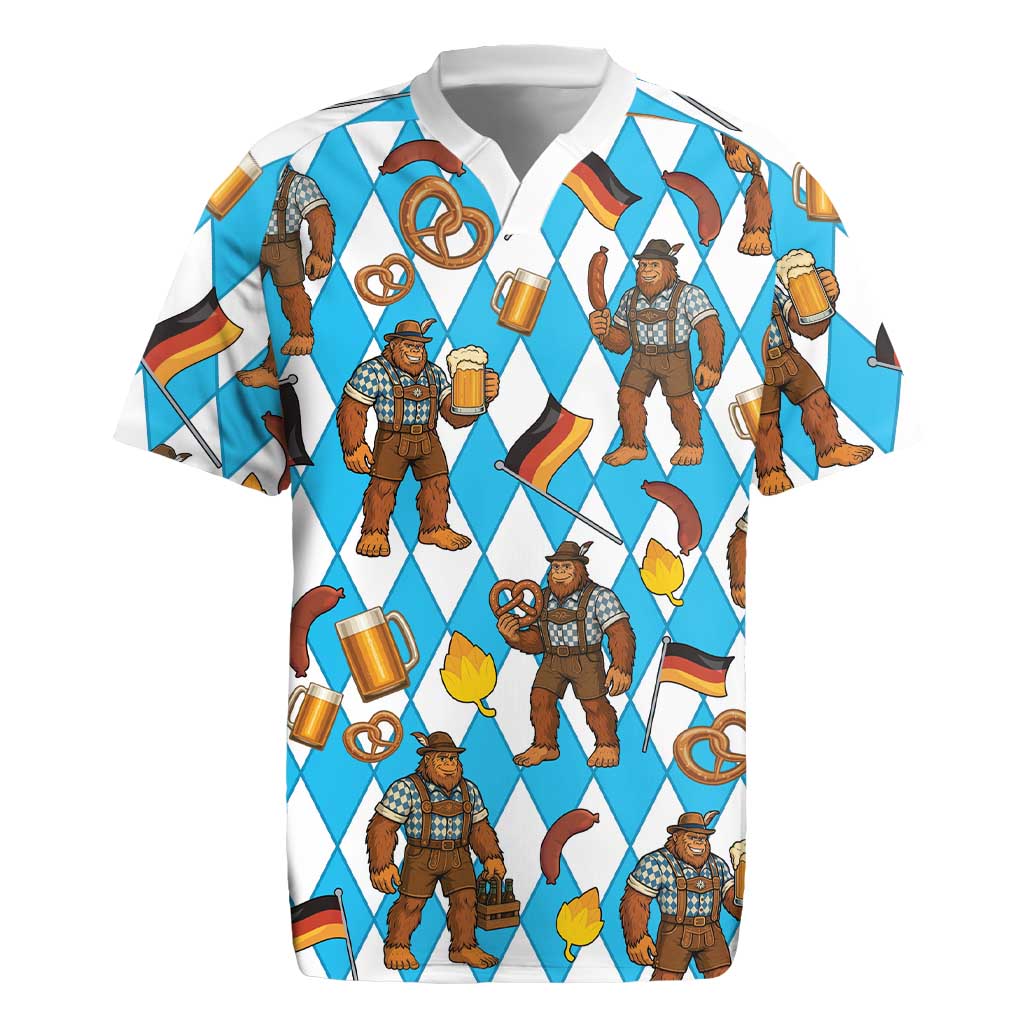 Funny Bigfoot Oktoberfest Rugby Jersey Sasquatch Beer Pretzel Bavarian - Wonder Print Shop