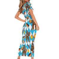 Funny Bigfoot Oktoberfest Short Sleeve Bodycon Dress Sasquatch Beer Pretzel Bavarian - Wonder Print Shop